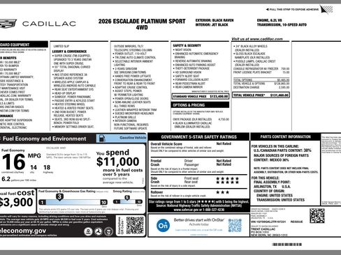 Used 2026 Cadillac Escalade Platinum Sport w/ LPO, ONYX Package image 5