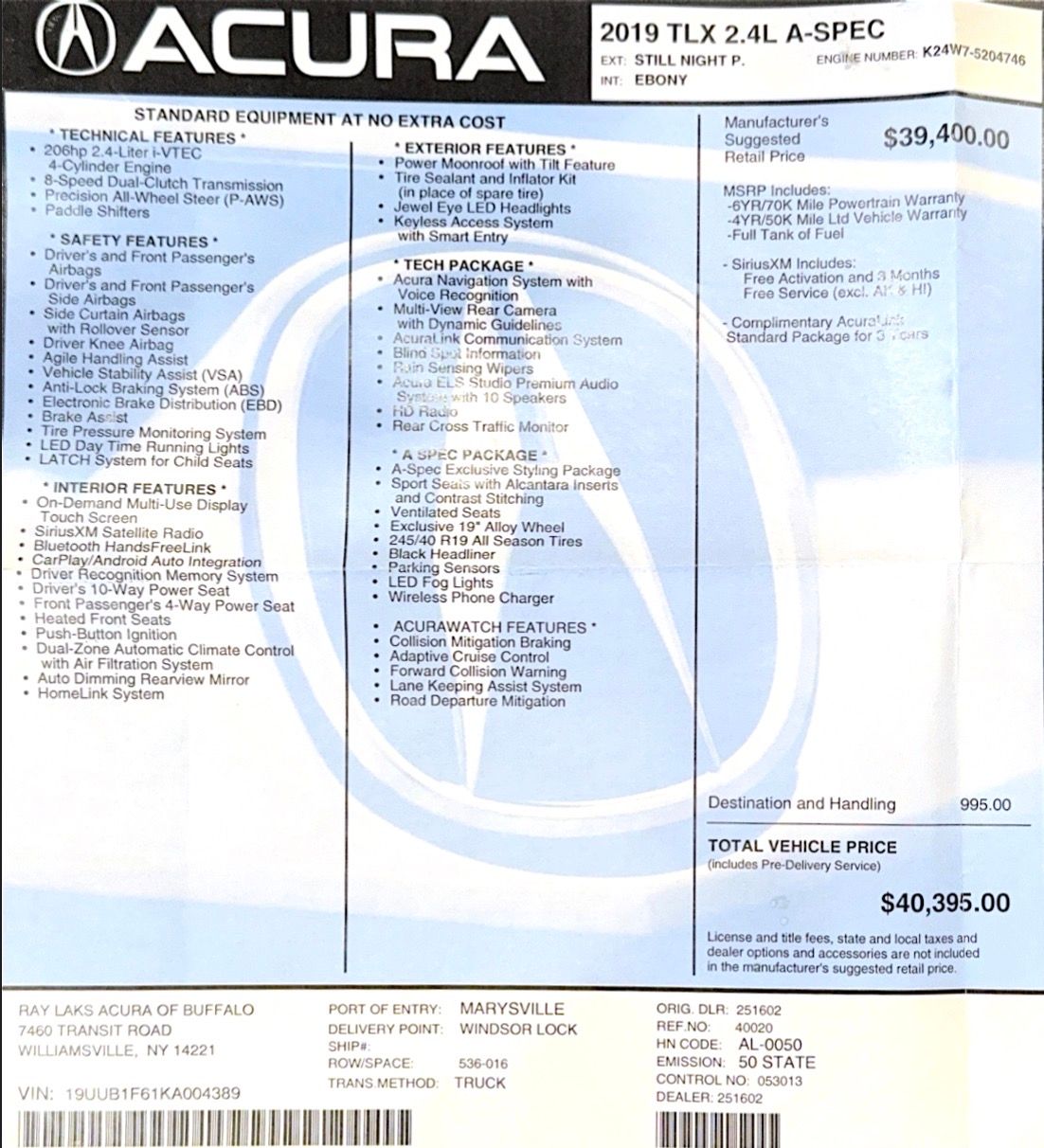 Used 2019 Acura TLX w/ Technology & A-SPEC Package FWD image 15