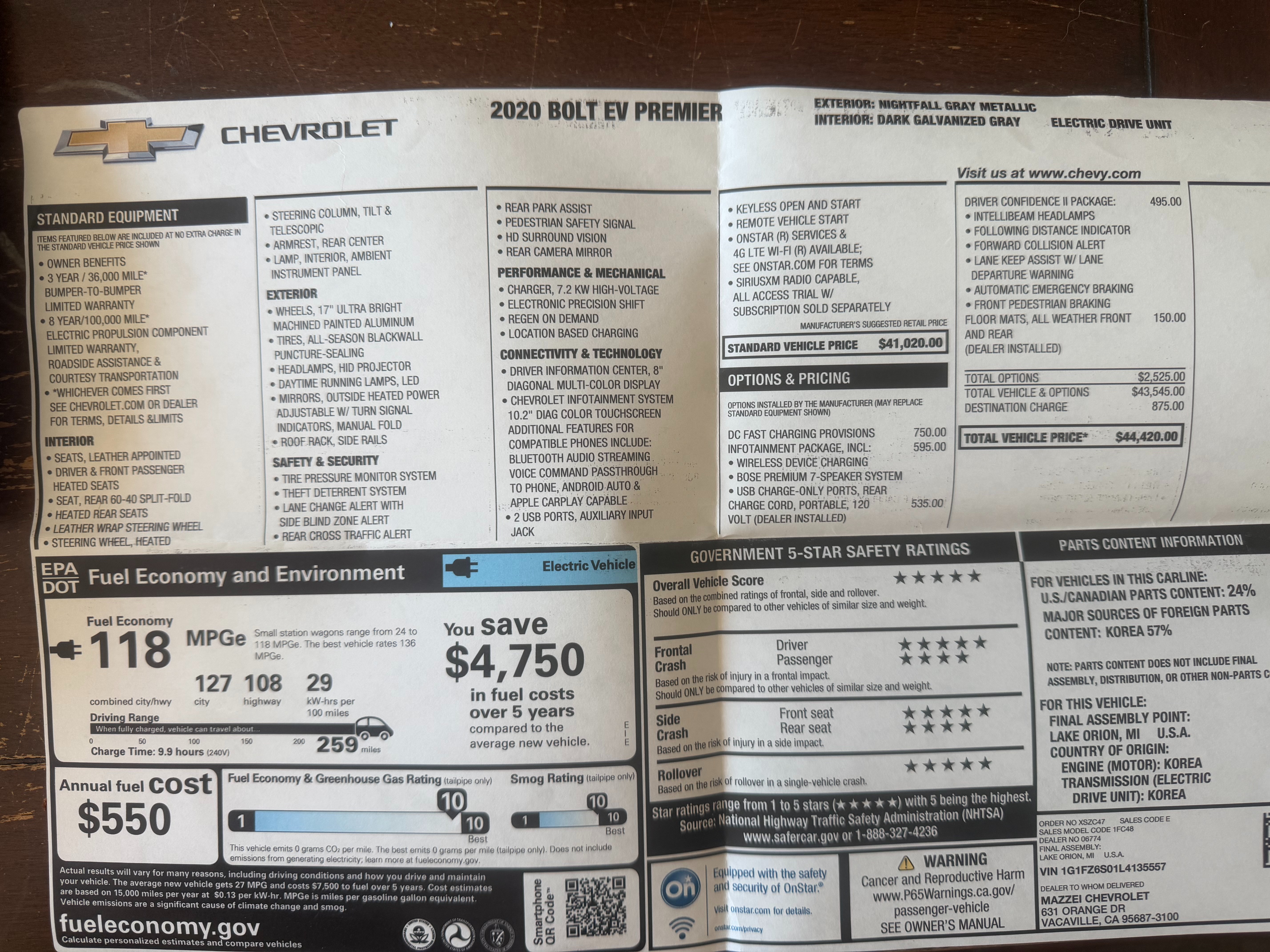 Used 2020 Chevrolet Bolt Premier w/ Infotainment Package FWD image 31