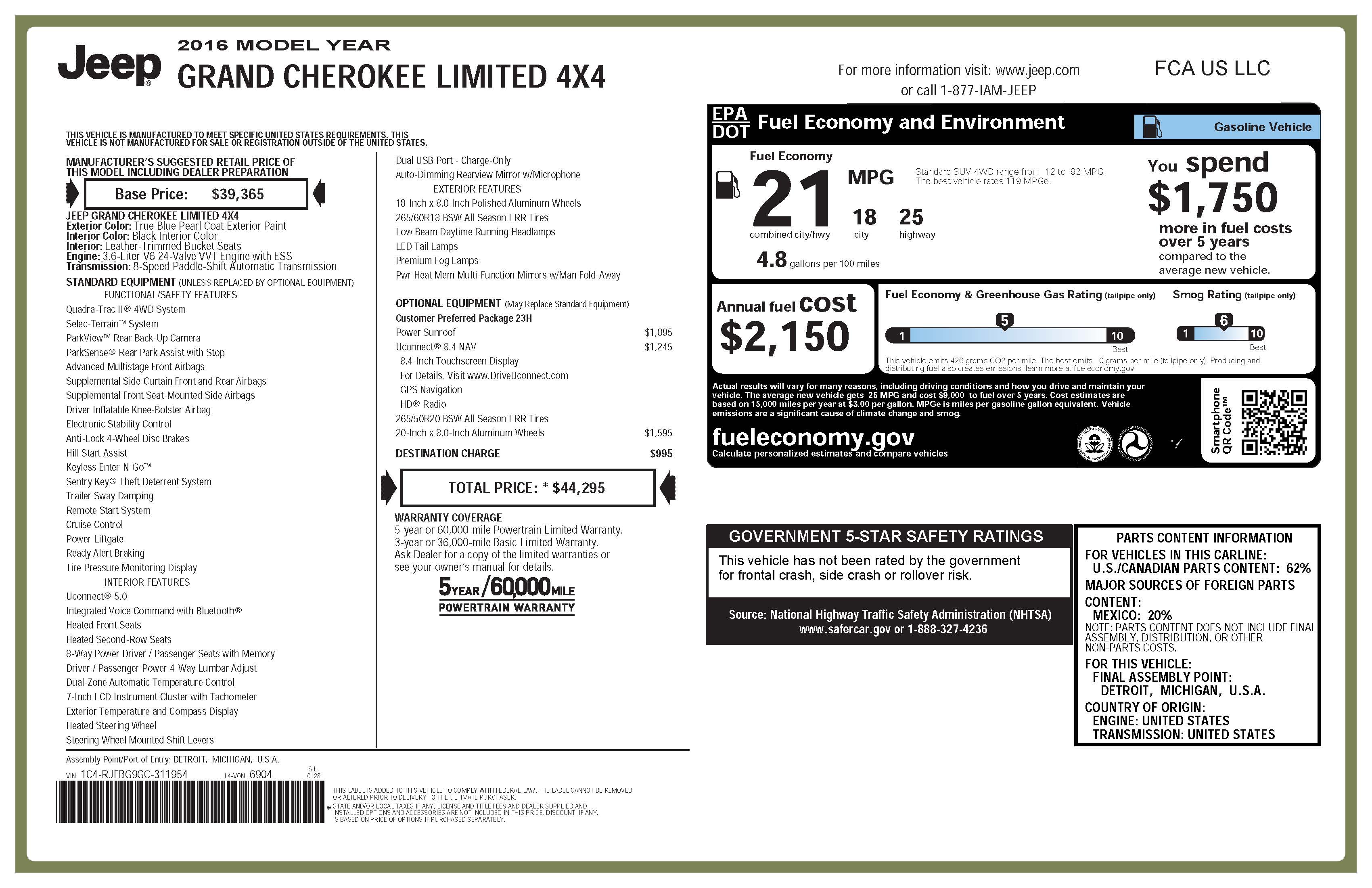 Used 2016 Jeep Grand Cherokee Limited AWD/4WD image 15