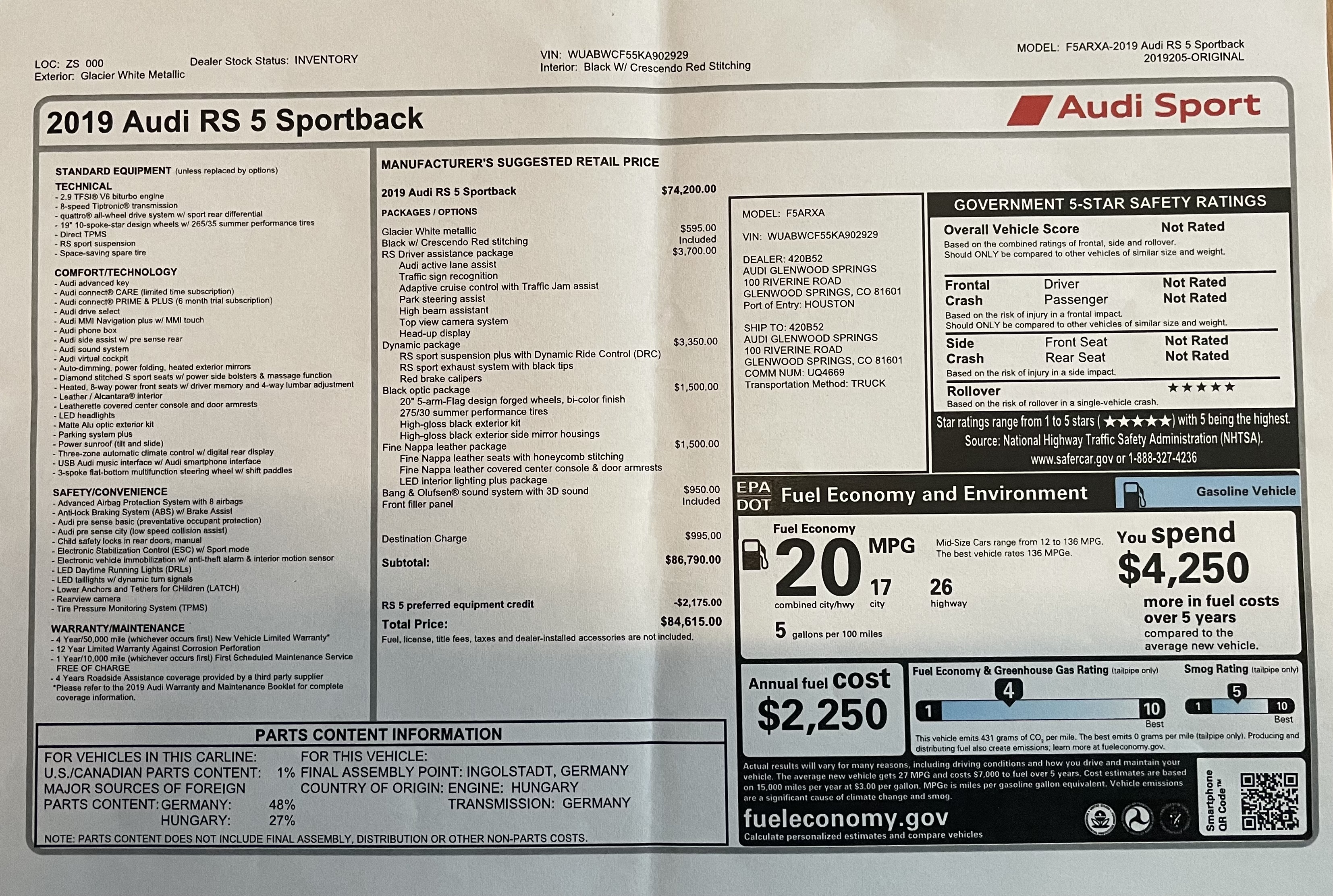Used 2019 Audi RS 5 Sportback AWD/4WD image 5