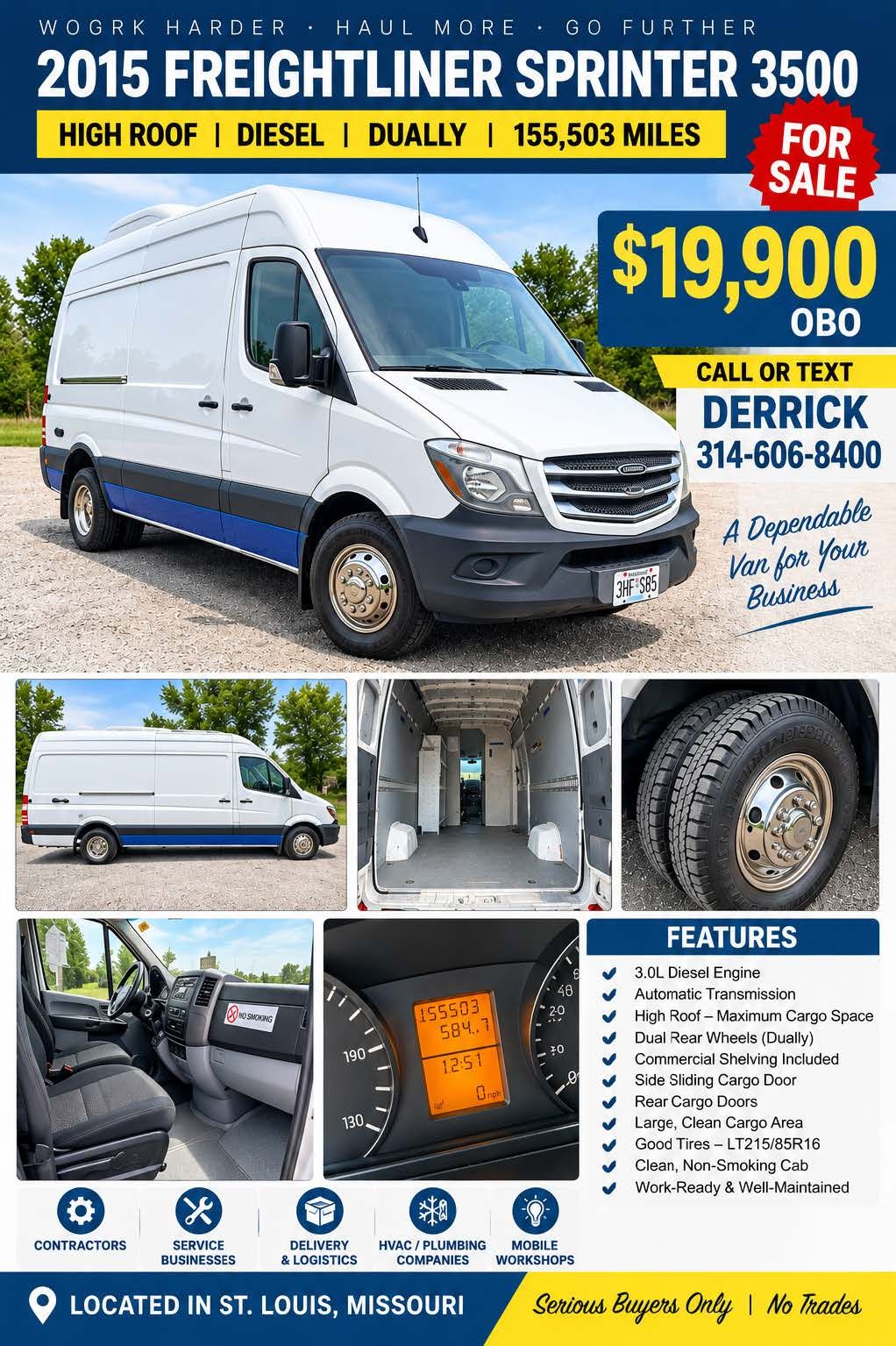Used 2015 Freightliner Sprinter 3500 RWD image 1