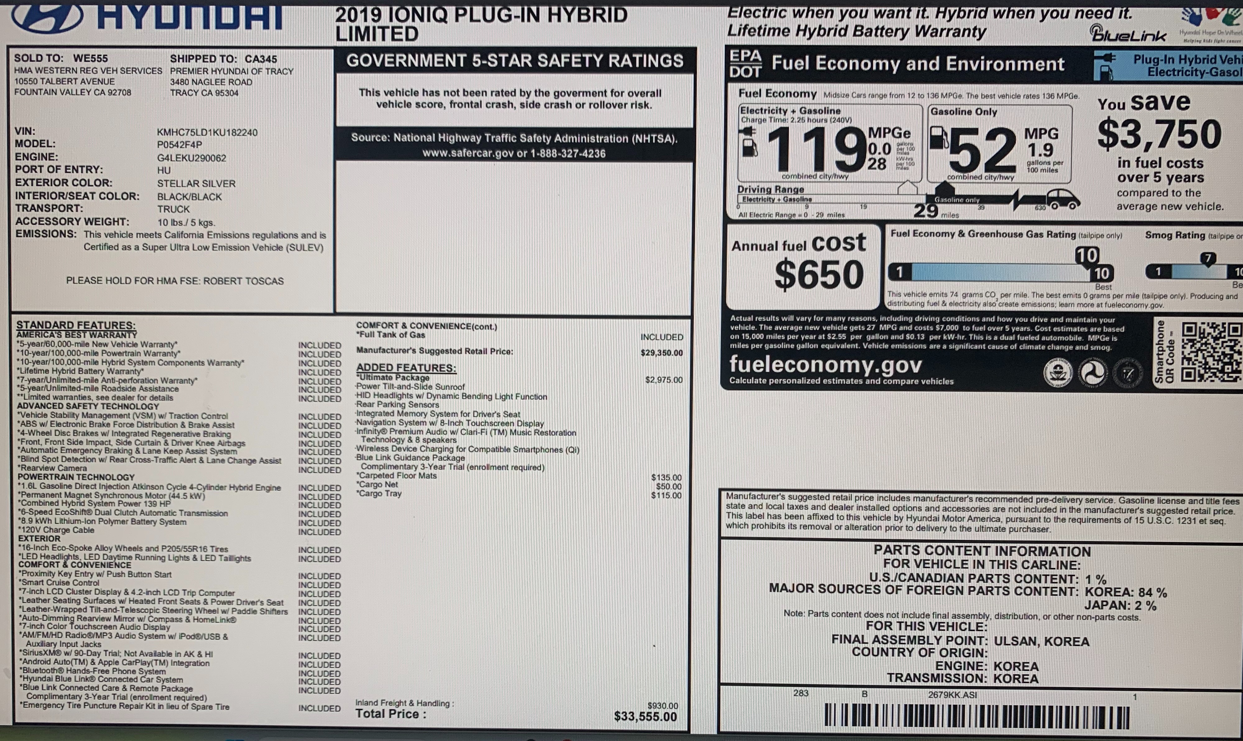 Used 2019 Hyundai Ioniq Limited w/ Ultimate Package 02 FWD image 24