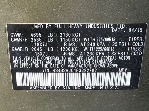 Used 2015 Subaru Outback 2.5i Limited AWD/4WD image 17