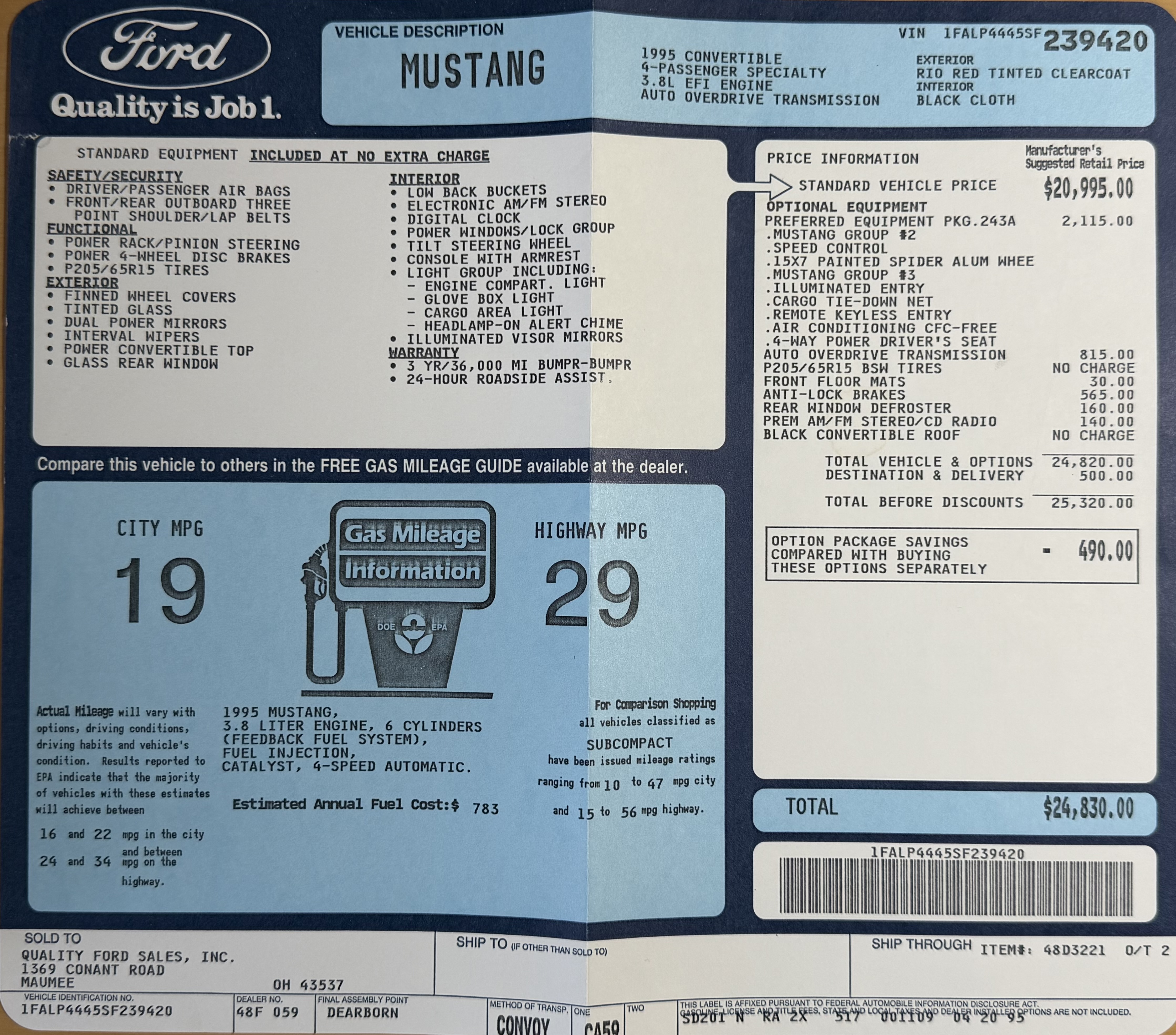 Used 1995 Ford Mustang Convertible RWD image 6