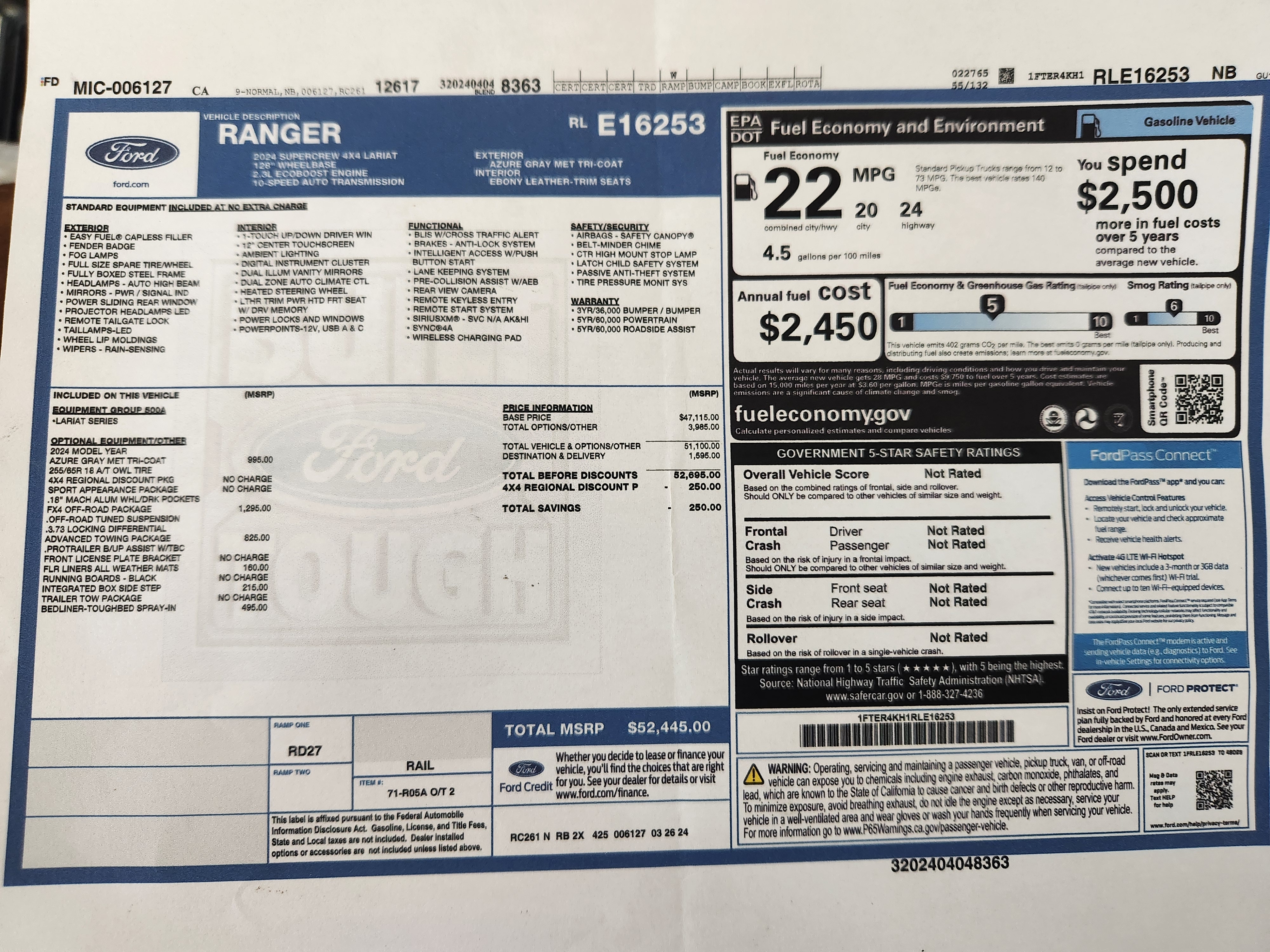 Used 2024 Ford Ranger Lariat w/ FX4 Off-Road Package AWD/4WD image 16