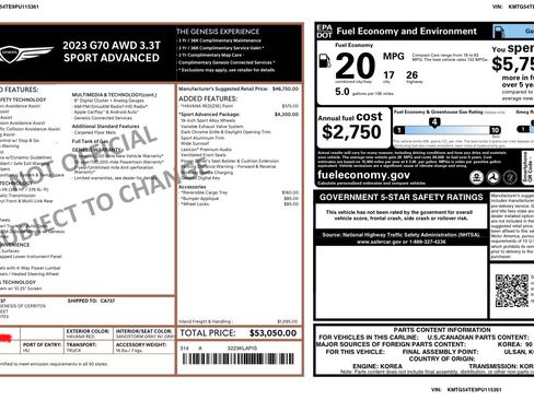 Used 2023 Genesis G70 3.3T w/ Sport Advanced Package image 26