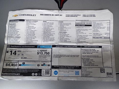 Used 2026 Chevrolet Corvette ZR1 w/ ZR1 Carbon Fiber Aero Package image 2