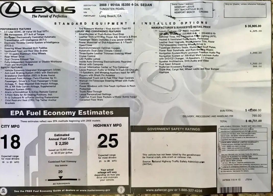 Used 2008 Lexus IS 350 RWD image 12