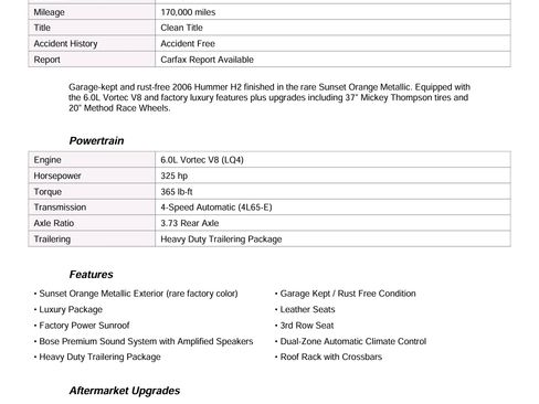 Used 2006 HUMMER H2 w/ Limited Edition H2 image 2