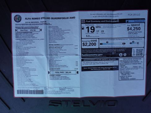 Used 2018 Alfa Romeo Stelvio Quadrifoglio w/ Driver Assist Dynamic Package image 16