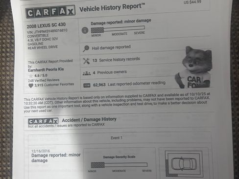 Used 2008 Lexus SC 430 Convertible image 2