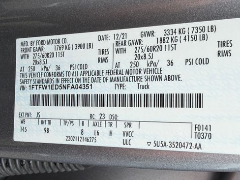 Used 2022 Ford F150 Platinum w/ Equipment Group 701A High AWD/4WD image 26