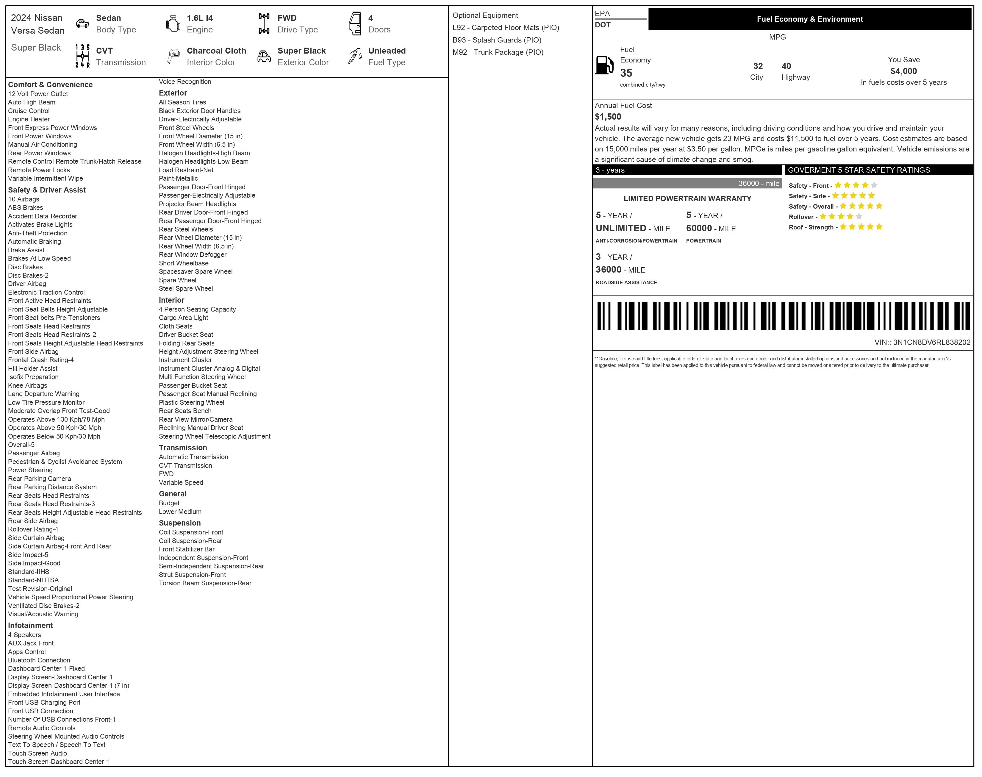 Used 2024 Nissan Versa S w/ Trunk Package FWD image 31