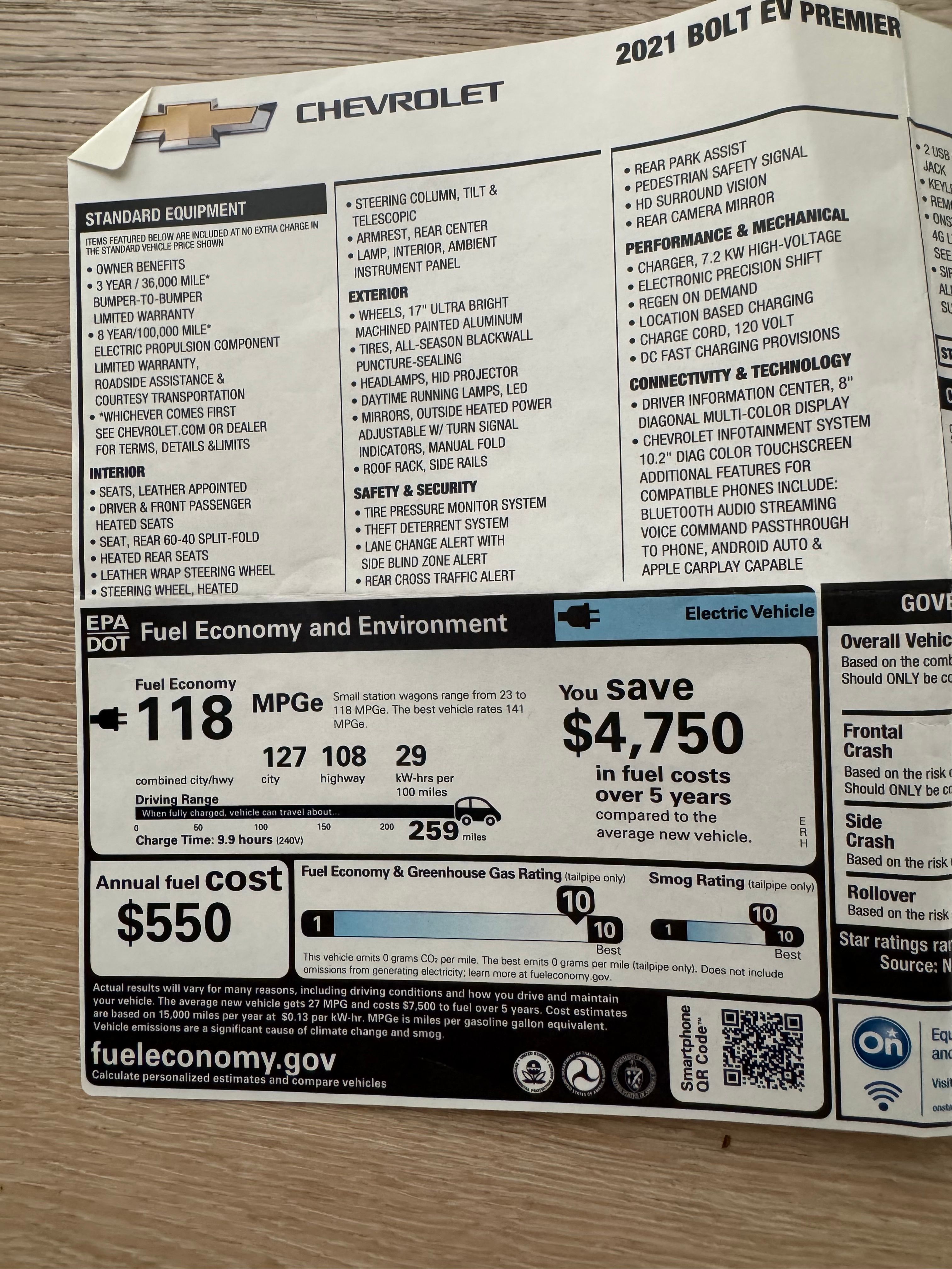 Used 2021 Chevrolet Bolt Premier w/ Infotainment Package FWD image 13