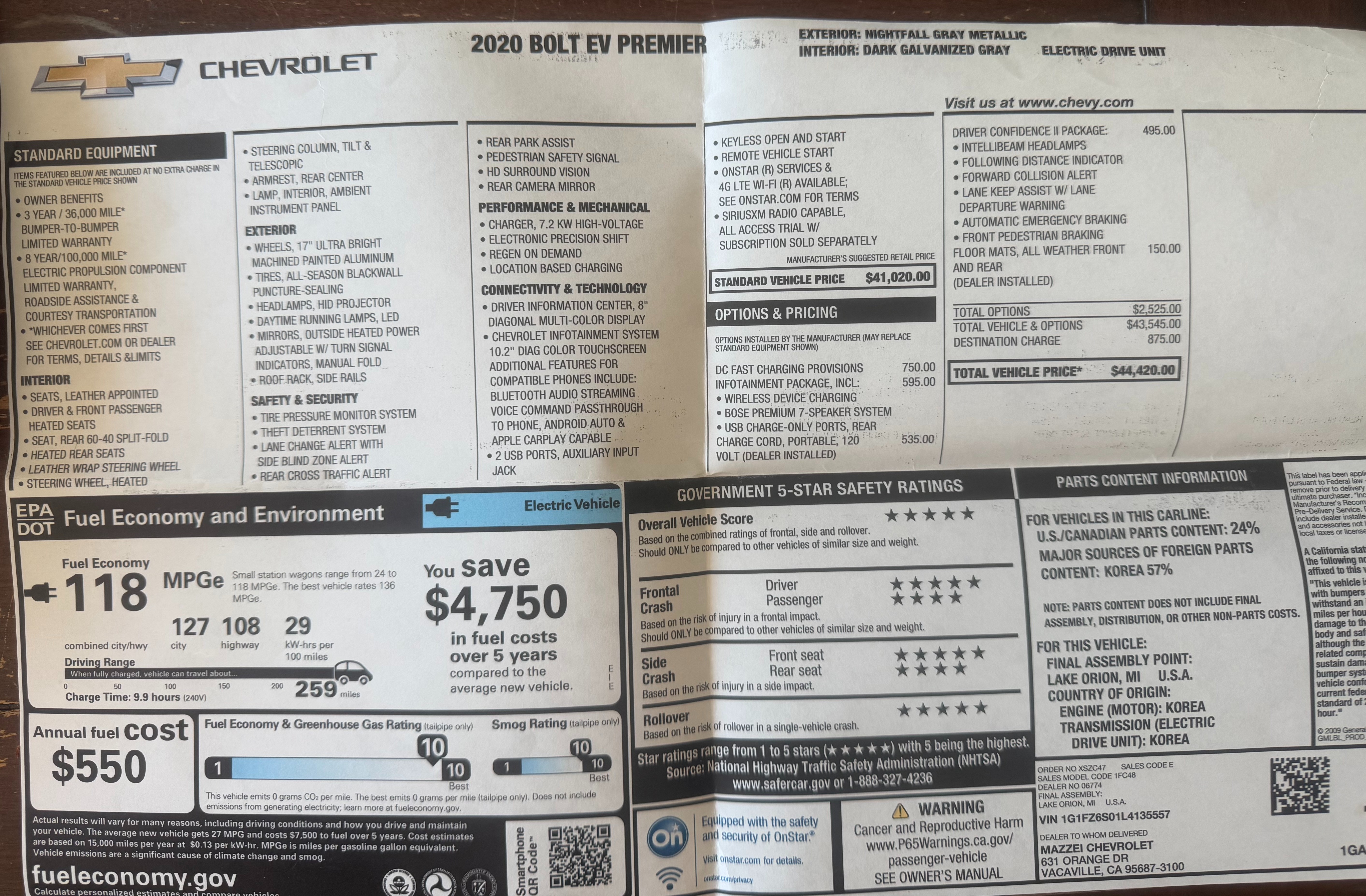 Used 2020 Chevrolet Bolt Premier w/ Infotainment Package FWD image 30