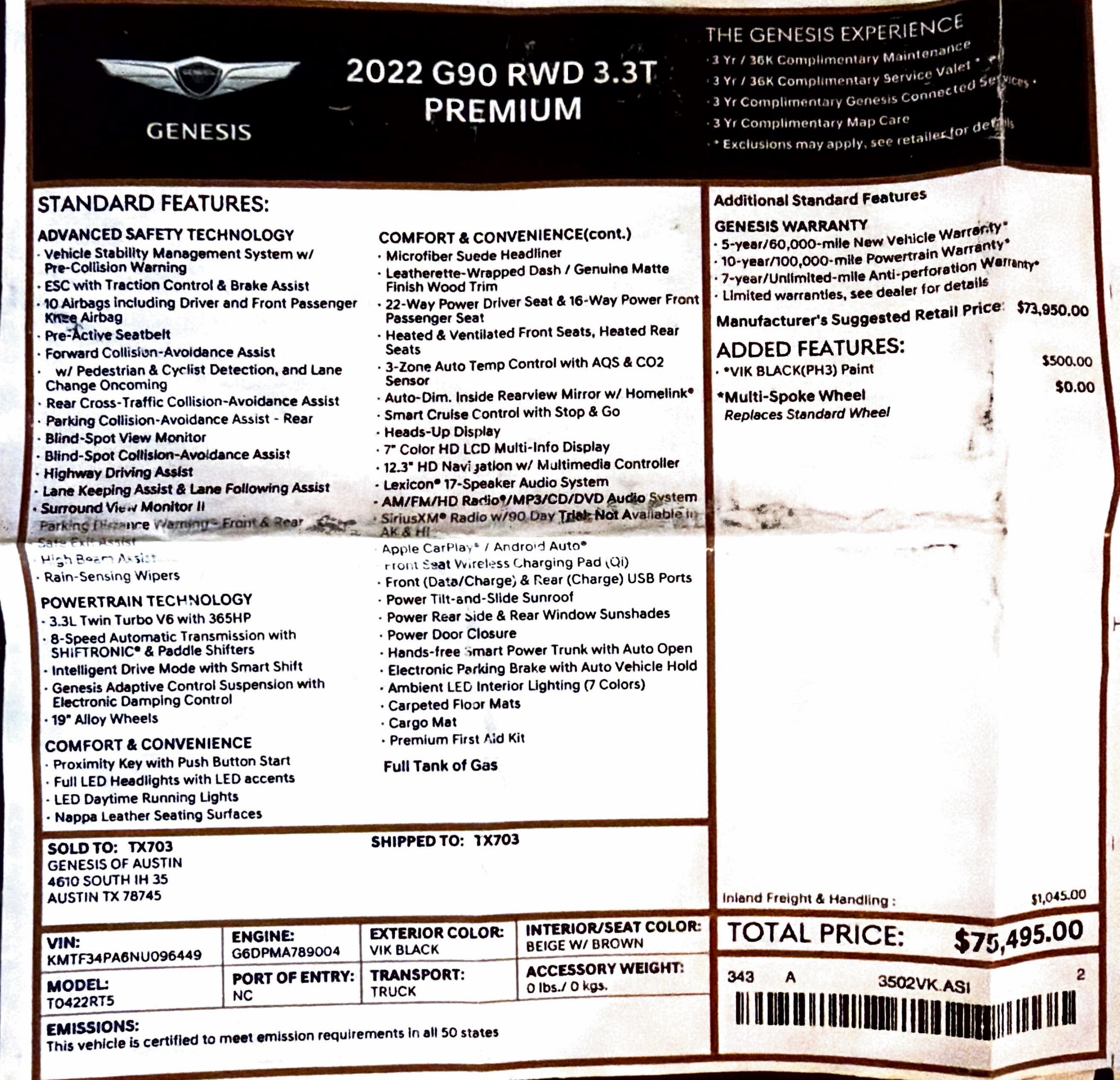 Used 2022 Genesis G90 3.3T Premium RWD image 20