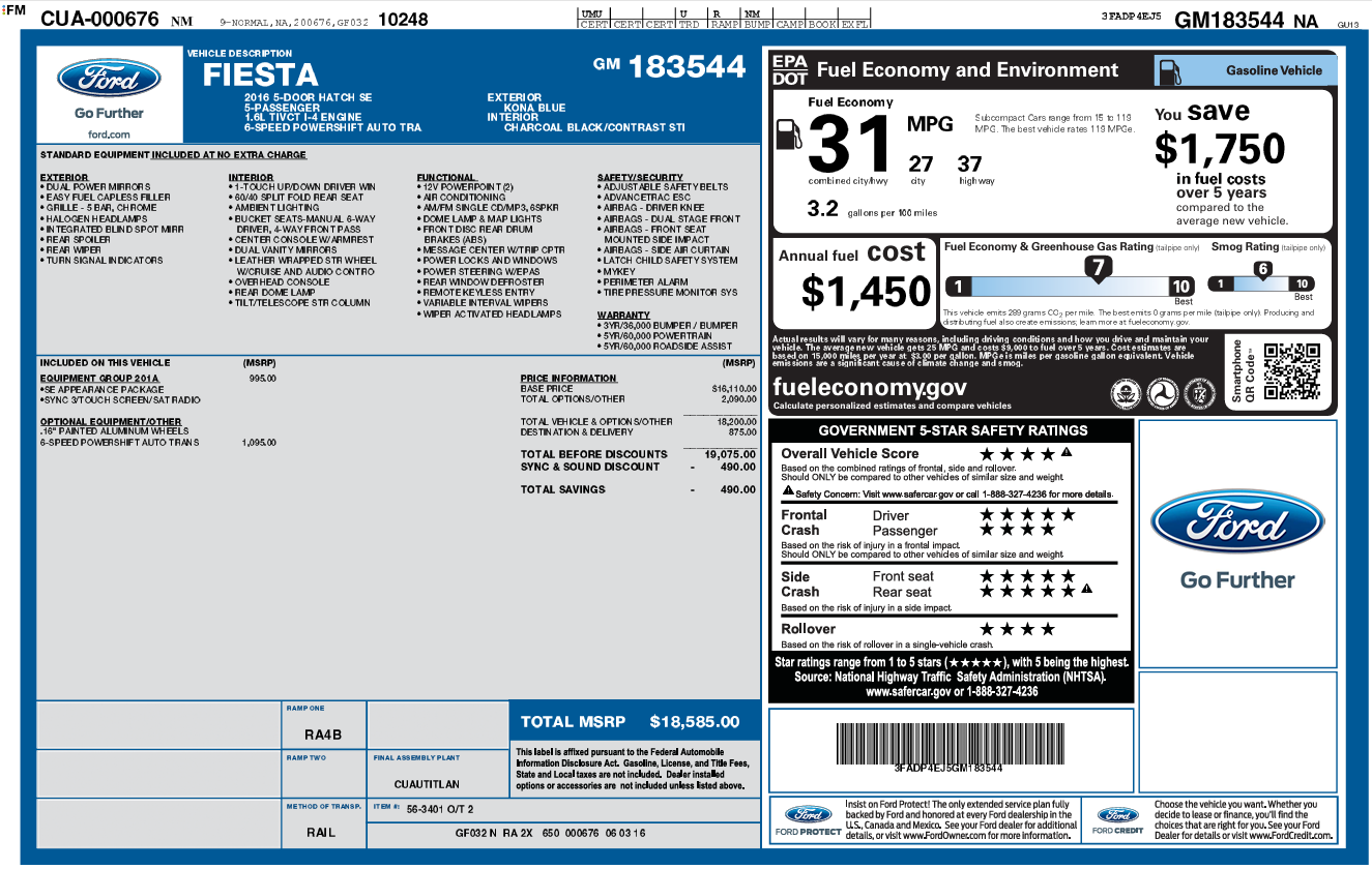 Used 2016 Ford Fiesta SE w/ Equipment Group 201A FWD image 31